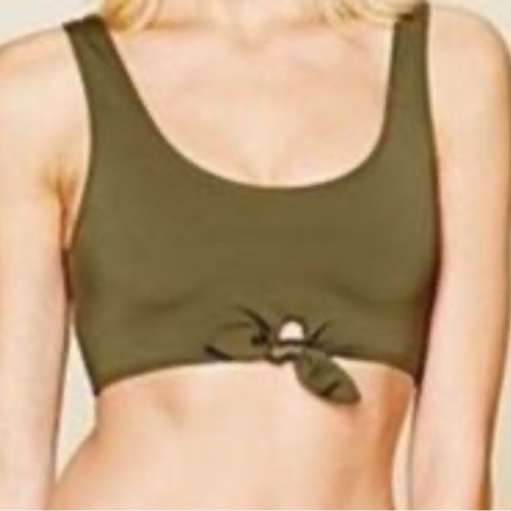 Like New Lolli X Free People Collab Swim Top Olive Army Green Tie Front Bikini